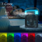 Mini Frost Fan, Portable Air Conditioner AC Cooler Humidifier, Personal Air Cooler With1/2/3 H Timing, 7 Colors LED Light, 3 Wind Speeds and 3 Spray Modes, for Office Home Dorm Travel (White)