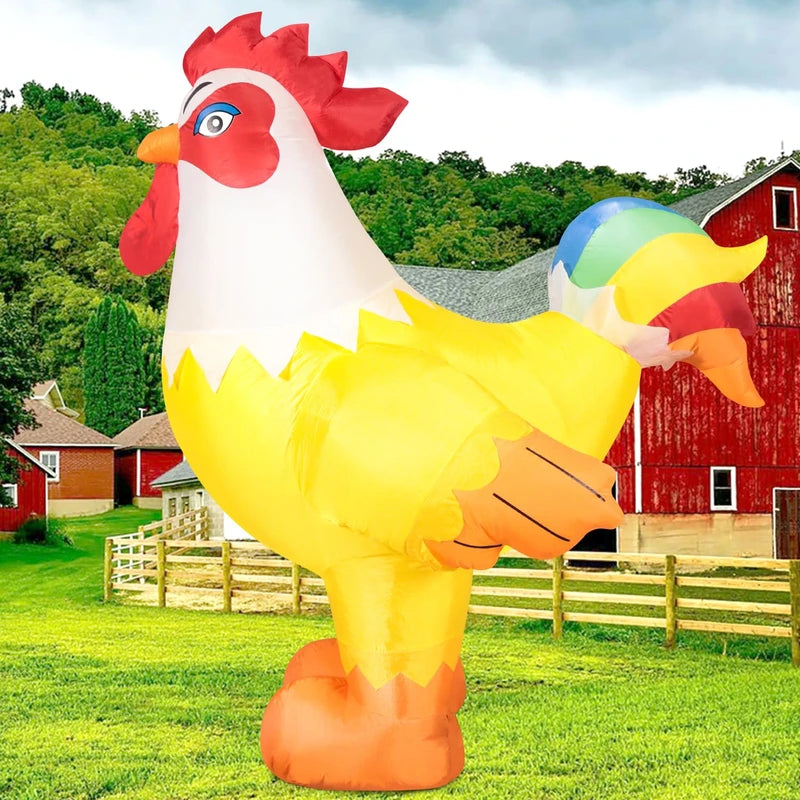 DomKom 6FT Rooster Inflatables Christmas Spring, Farm Ranch Blow up Animals Cute Chicken, Decorations Outdoor Yard Built-in LED Lights Big Large Decor Party Lawn Holiday Outside