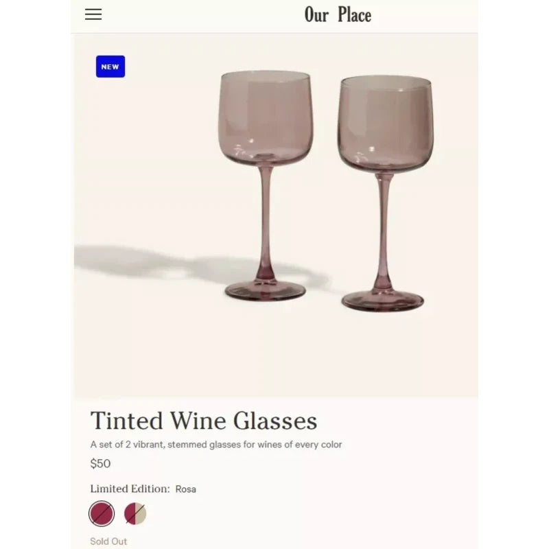 Our Place Tinted Wine Glasses Solid Set Of 2 - 12 fl oz $50 Retail Sold Out NIB
