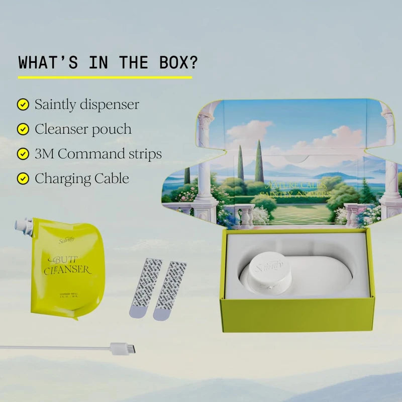SAINTLY Clean Butt Kit - Touchless Toilet Paper Foam Dispenser - Turn Your Toilet Paper Into Flushable Wipes - Dermatologist Tested Flushable Wipe Alternative Plumbing & Septic Safe