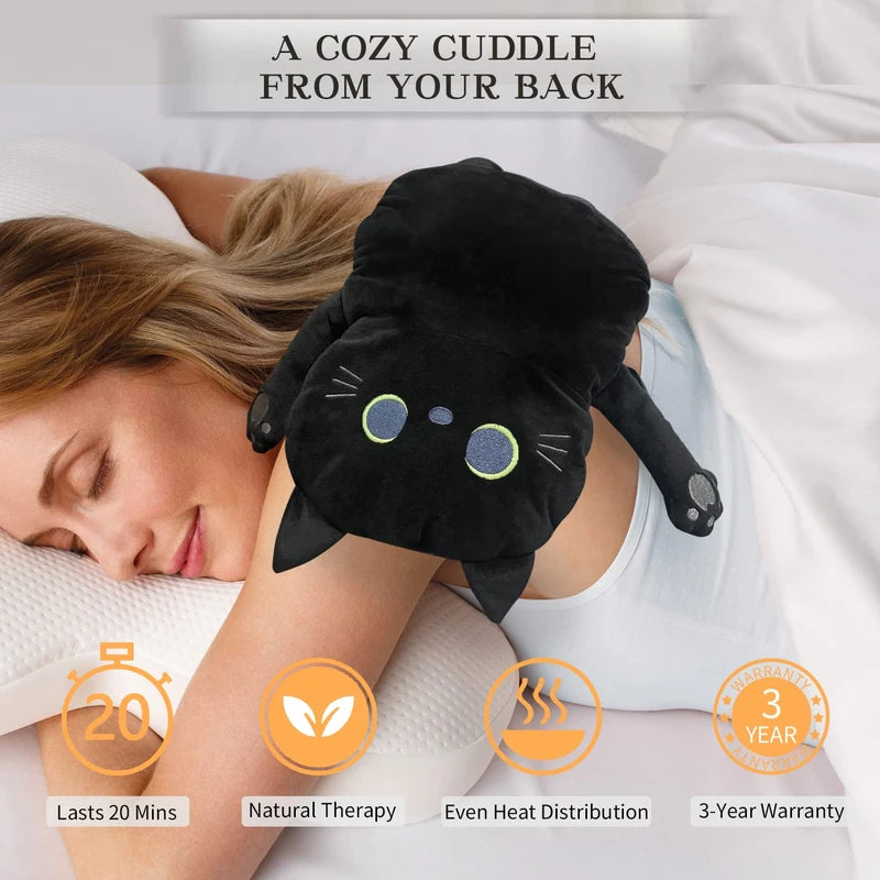 Microwave Heating Pad for Pain Relief, 9" x 17" Heating Pads for Cramps, Back Pain, Neck Shoulder, Muscles, Knee, Joints, Microwavable Natural Heat Pack Moist Heat, Black Cat
