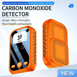 CEKKIENA [3-in-1] Carbon Monoxide Detector Portable Mini Air Quality Monitor with Lanyard & Kickstand Smoke Alarm CO Meter Temperature Humidity Sensor Built-in 1000mAh Battery Indoor/Outdoor (Orange)