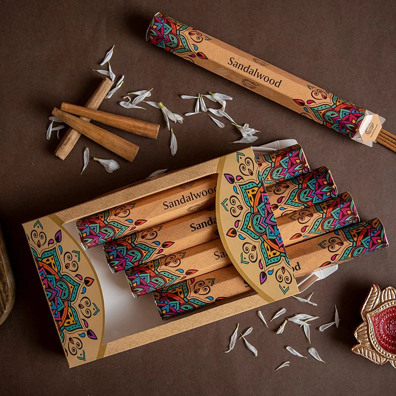 Raajsee Incense Sticks 15 Sticks x 5 Pack -100% Pure Organic Natural Sandalwood Inscent Sticks- Hand Rolled Free from Chemicals -Perfect for Church Aromatherapy, Meditation