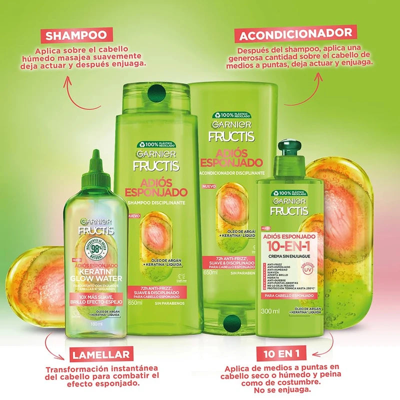 Garnier Fructis Adios Esponjado Keratin Glow Water Antifrizz 180 ml