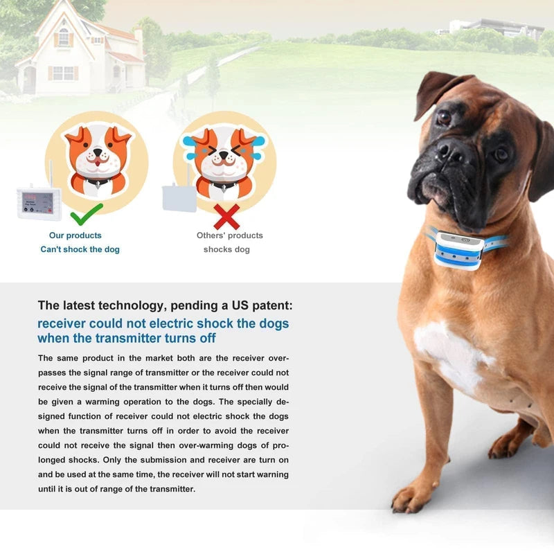 JUSTPET Wireless Dog Fence Two Way Signal Pet Containment System, Display Battery Level, Adjustable Control Range, Adjustable Warning Strength, Waterproof Rechargeable Dog Fence Collar