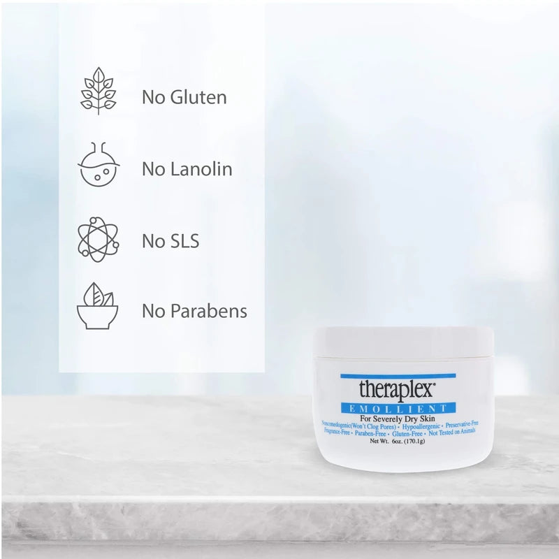 Theraplex Emollient - For Severely Dry Skin, No Parabens or Preservatives, Noncomedogenic, and Hypoallergenic, Gluten Free, Fragrance-Free, Dermatologist recommended (6 oz)