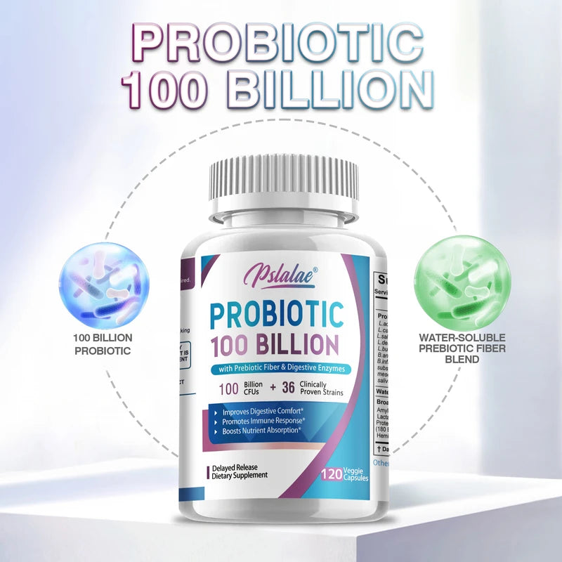 Pslalae Probiotic 100 Billion - Gut Health, Relieve Gas and Bloating - with Prebiotic