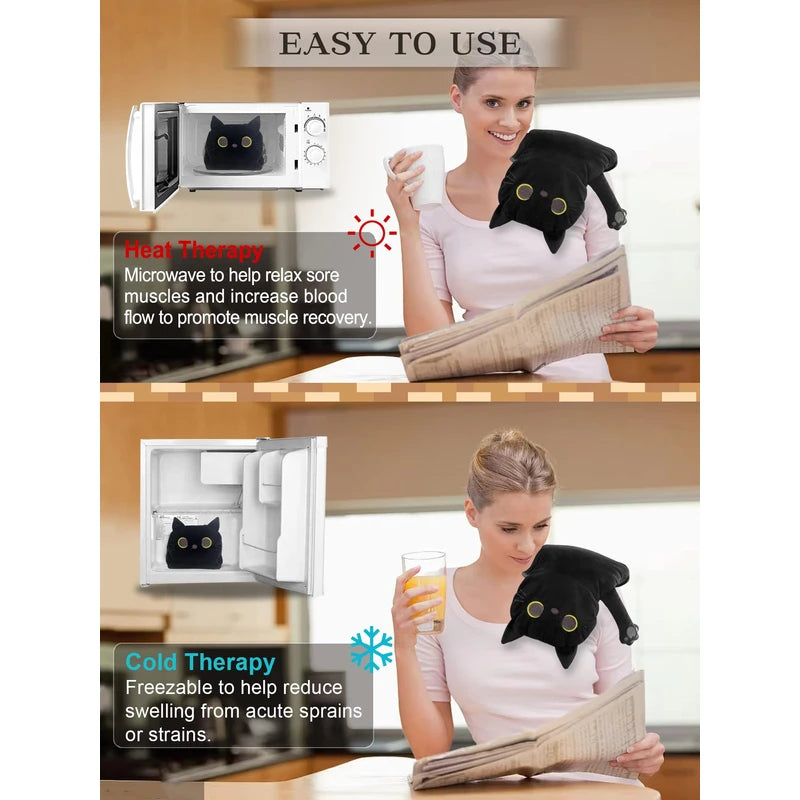 Microwave Heating Pad for Pain Relief, 9" x 17" Heating Pads for Cramps, Back Pain, Neck Shoulder, Muscles, Knee, Joints, Microwavable Natural Heat Pack Moist Heat, Black Cat