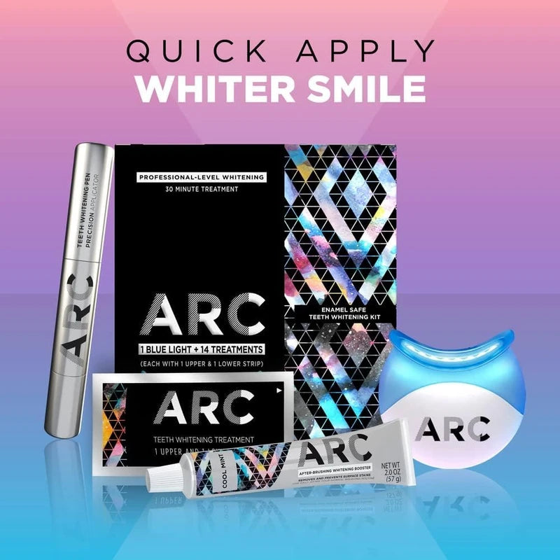 ARC Teeth Whitening Strip Kit with Blue Light, 28 Strips (14 Count Pack)