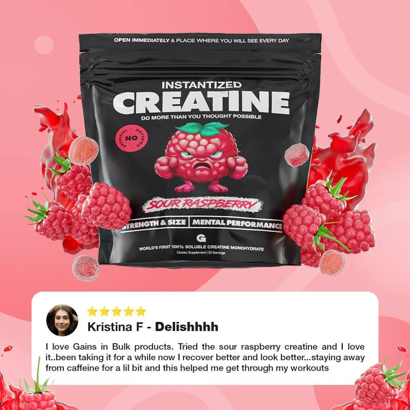 Gains In Bulk Sour Raspberry Instantized Creatine - Ultimate Supplement for Muscle Growth