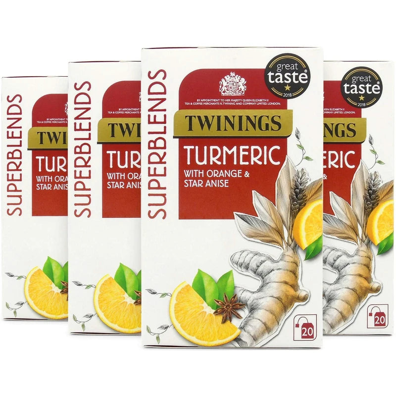 Twining Superblends Turmeric Tea - Orange & Star Anise Herbal Tea Infusion, Digestion Support After Meals, 80 x Biodegradable Tea Bags