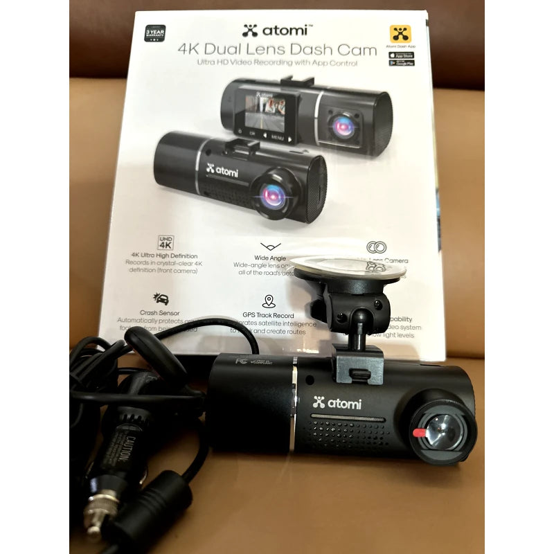 ATOMI 4K Dual Lens Dash Cam Brand New Sealed Auto Car Dashcam W/32GB Card