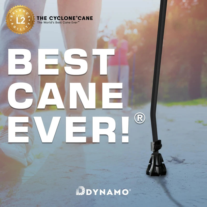 Dynamo Cyclone Cane - Ultimate Comfort, Stability and Balance - HSA/FSA Eligible - Adjustable Heavy Duty Walking Cane for Seniors, Men, Women - Stylish and Travel-Ready - Strong Support Cane (Black)