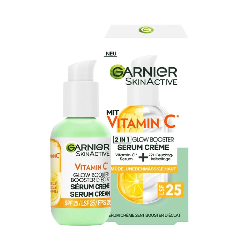 Garnier Serum Cream for Tired Skin and Dark Spots, 2-in-1 Day Cream for More Glow and an Even Complexion, with Vitamin C, Skin Active, 50 ml