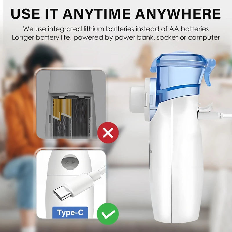 Nebulizer, Ultrasonic Portable Nebulizer, USB Rechargeable Portable Nebulizer with Mouthpiece, Nebulizer Machine for Adults & Kids with Auto Clean, Travel, Home, Daily use
