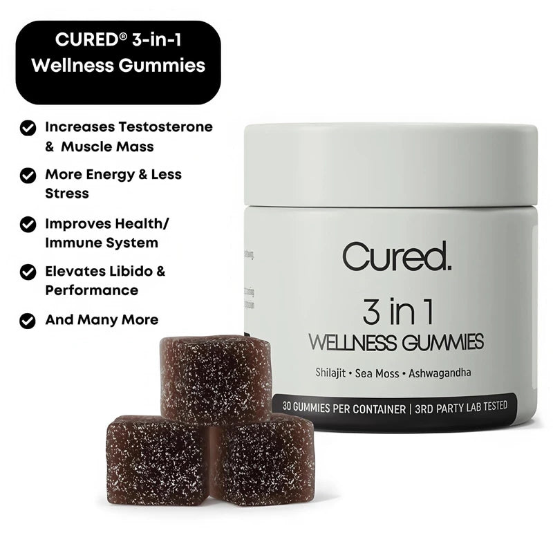 KANBHE Cured 3 in 1 Gummies, Shilajit Gummie, Cured 3 in 1 Shilajit Gummies for Men, Natural Energy Boost, Gummie for Men, 30 Day Supply Per Bottle