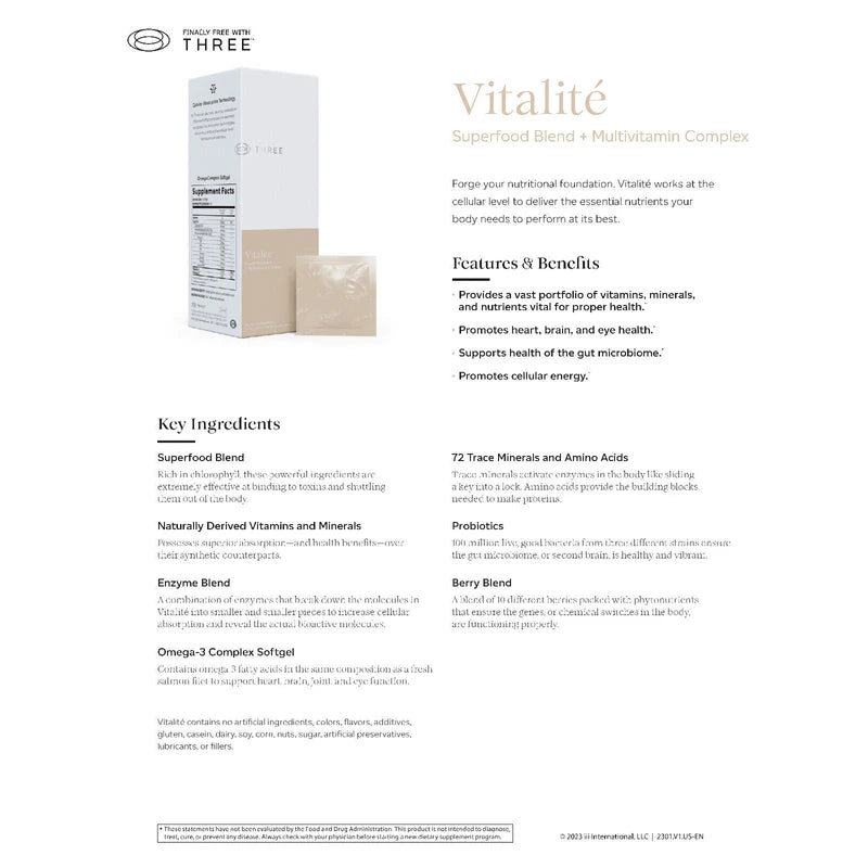Finally Free With THREE Vitalité Superfood Blend + Multivitamin Complex Proactive Wellness Supplement