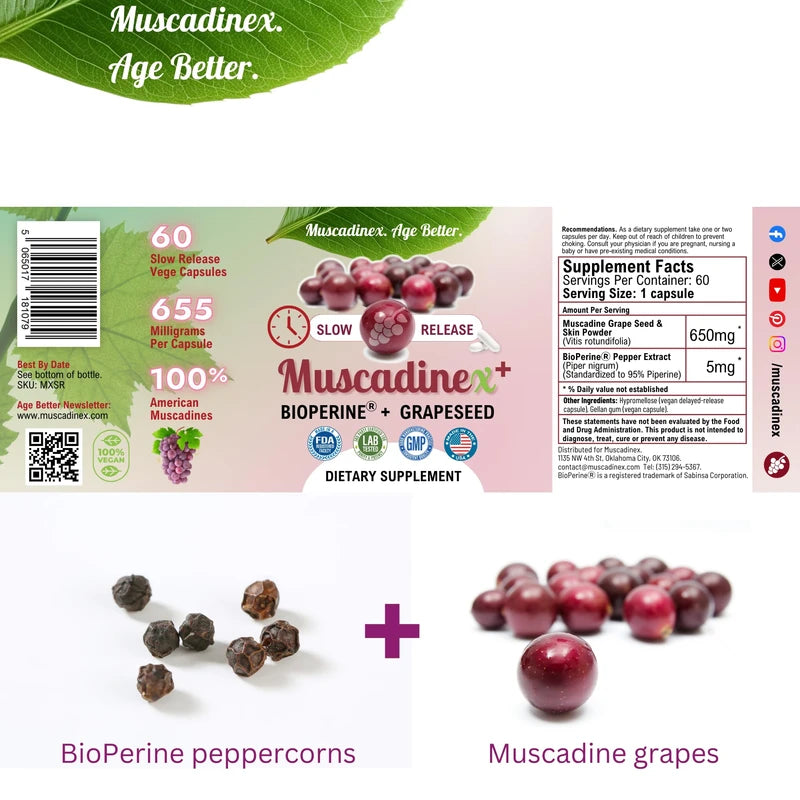 BioPerine Plus Grapeseed Extract Supplement. Time Release. Piperine Black Pepper Can Boost Turmeric Curcumin and Resveratrol. Made in USA. Vegan. Non GMO.