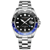 SAPPHERO GMT Watches Men's Swiss Quartz Movement Dual Time Zone 100 m Waterproof Men's Watch Elegant Business Casual Watch Men's Silver Stainless Steel Strap with Luminous Calendar Gift for Men,