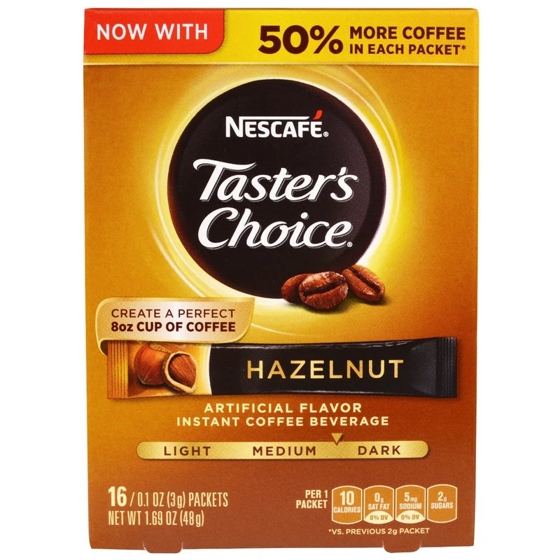Nescafé, Taster's Choice, Instant Coffee Beverage, Hazelnut, 16 Packets, 0.1 oz (3 g) Each - 2pc