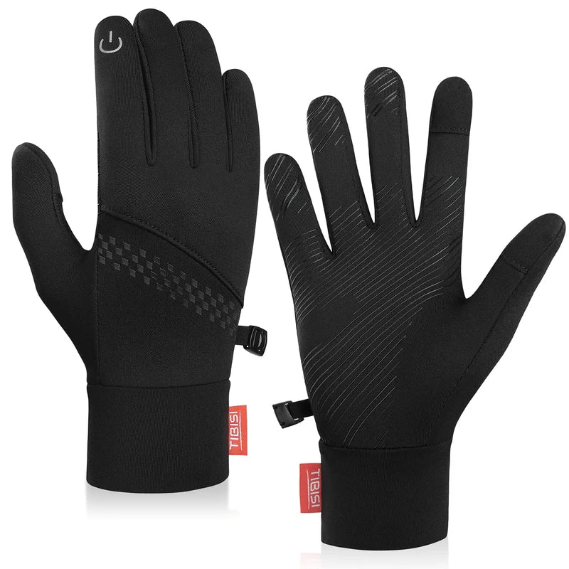 TIBISI Cycling Gloves Winter Thermal for Men & Women Warm Windproof Touchscreen Non-Slip Shock Absorbing Outdoor Running Cycling Mountain Bike Gloves, Classic Black-03