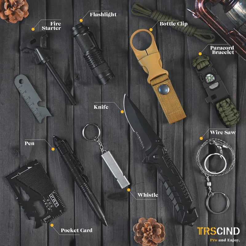 Gifts for Men Dad Him Husband, Survival Kit Tools, Survival Gear and Equipment 13 in 1, Fathers Day Birthday Gifts for Boyfriend, Cool Gadgets for Hunting Camping Fishing