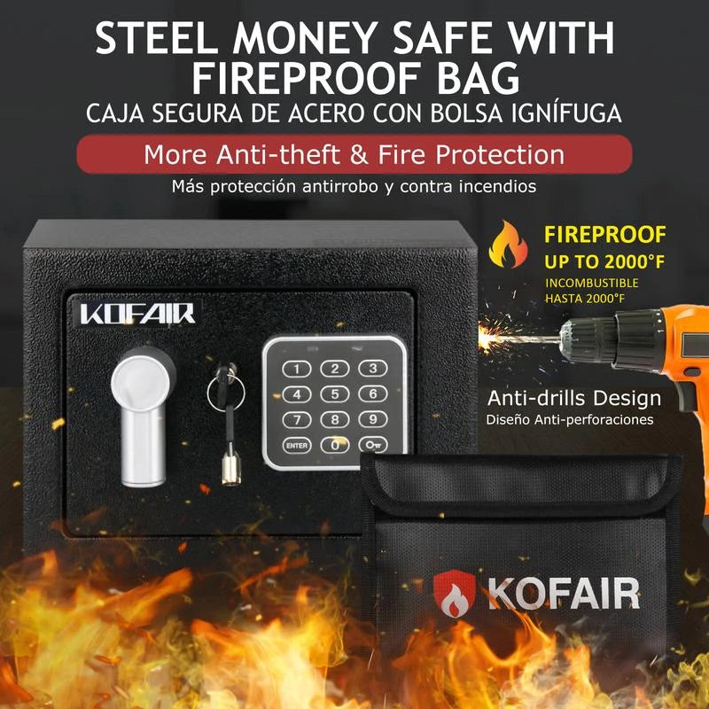 KOFAIR safe box for Home Safe with Fireproof Bag, money saving safe, safe storage cabinet，smell proof container wall & floor safes smart - Size: 0.23 Cubic Feet (Black)