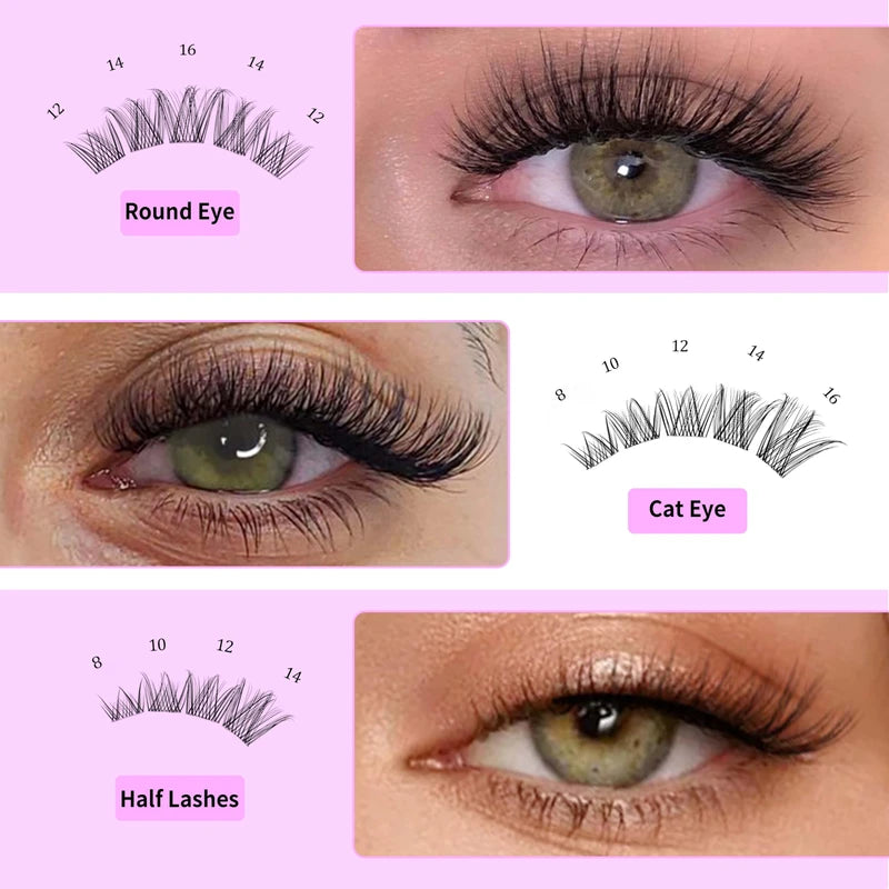 VEYESBEAUTY Lash Clusters Individual Eyelash Extensions Thin & Invisible Band DIY False Eyelashes for Self-application Newbie's Five-Second Series Wispy Lash Tray, LuxeBold 8-16mm Mixed Length