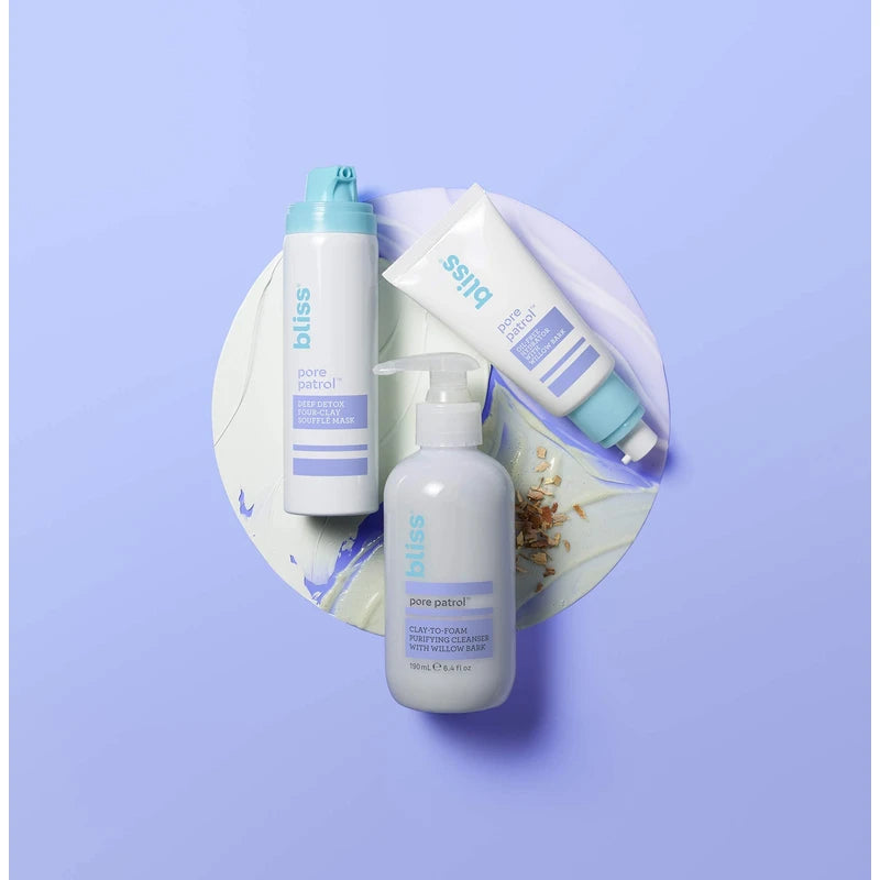 Bliss Pore Patrol Cleanser, Clay-to-Foam Purifying and Detoxifying Cleanser with Willow Bark, Minimizes the Appearance of Pores | Hypoallergenic | Clean | Cruelty-Free | Paraben Free | Vegan | 6.4 oz