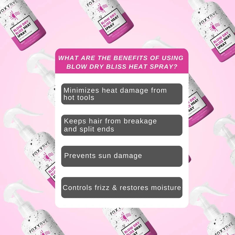 FoxyBae Heat Protectant Hair Spray – Blow Dry Bliss Thermal Heat Protector Hair Styling Products Moisturizing Spray + Biotin for Hair Growth, Anti Frizz Hairspray for Damage, Breakage, Split Ends 8 Oz