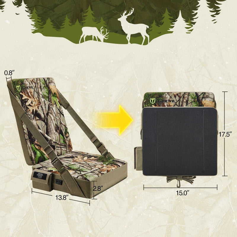 TIDEWE Hunting Seat Cushion Heated with Backrest & Battery Pack, Self-Supporting Water Resistant Hunting Seat for Tree Stand, Warm Portable Seat Pads for Hunting, Camping, Fishing (Next Camo Vista)
