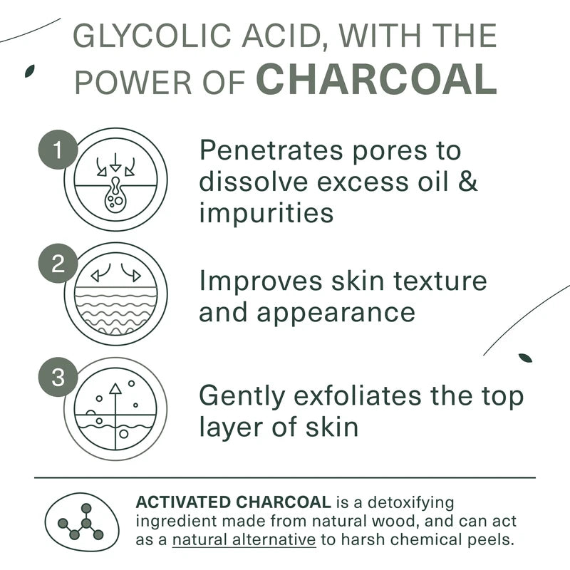 Botanic Tree Men's Face Wash with Glycolic Acid & Activated Charcoal (6oz.) - Deep Cleaning and Energizing Facial Exfoliating Cleanser…