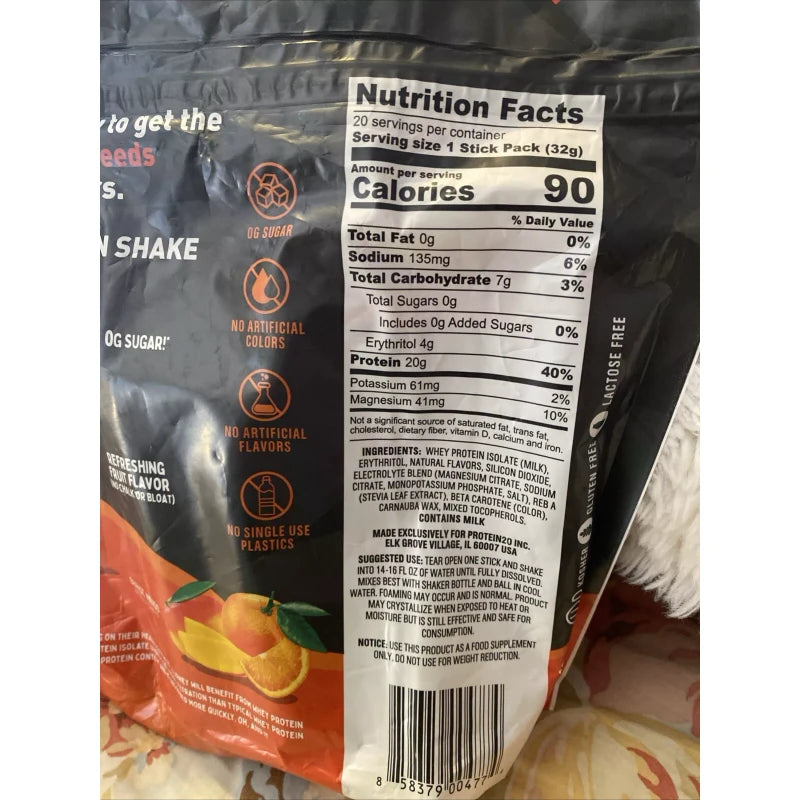 Protein2o Whey Protein Isolate Orange Mango 20 Packs/1.13 Oz New Sealed!