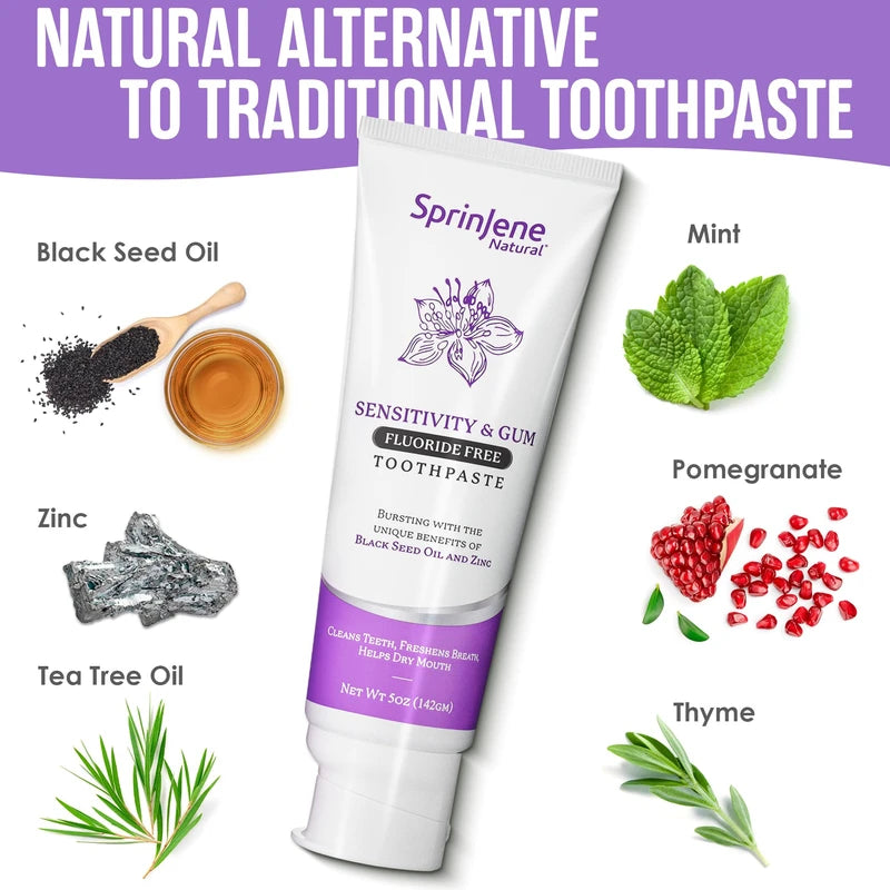 Sprinjene Fluoride Free Toothpaste for Sensitive Teeth & Gum - All Natural Toothpaste Fluoride Free Toothpaste Adult, SLS Free, Non Fluoride Toothpaste Adult - 4 Pack Toothpaste Floride-Free