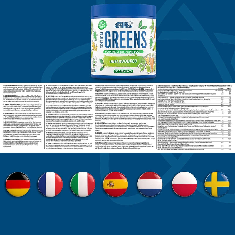 Applied Nutrition Critical Greens - Super Greens Powder, Boost Your Immune System with Superfood Nutrients, Natural Super Greens Taste, Vegan Friendly (150g - 30 Servings)