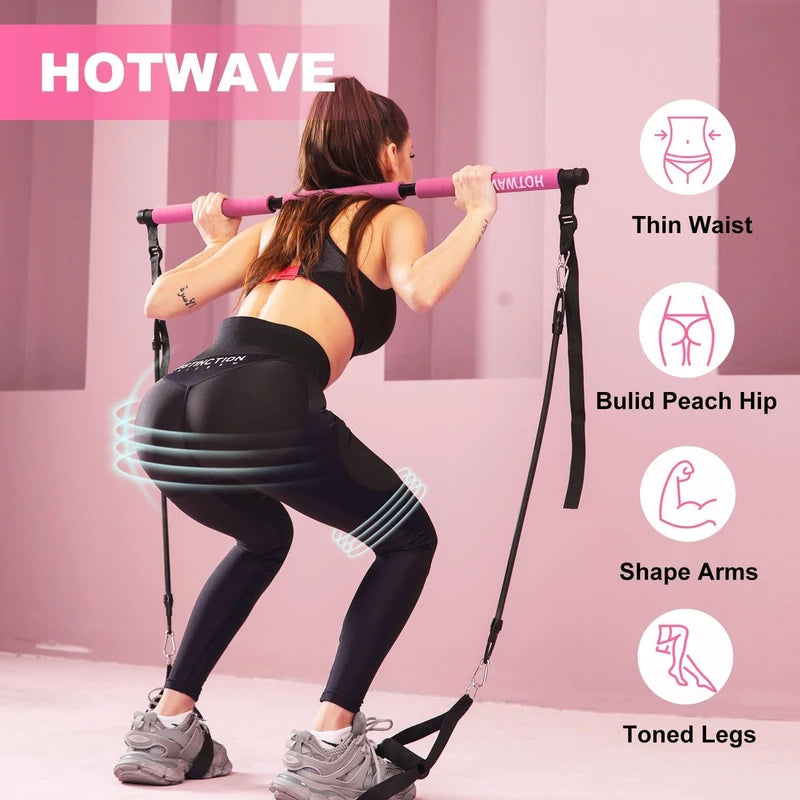 HOTWAVE Pilates Bar Kit with Resistance Bands, Pilates Equipment with AB Roller Multifunctional Stretched Fusion Pilates Bar - Portable Pilate Bar for Abs Workout, Exercise Fitness for Home Gym