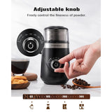 TWOMEOW Coffee Grinder, Adjustable Electric Grinder with Timing Knob, Coffee Bean Grinder and Spice Grinder with Removable Stainless Steel Bowl, Automatic Grinder for French Press and Espresso