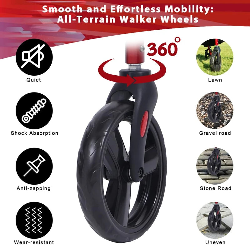 Walker for Seniors, Lightweight Rollator Walker with seat, Foldable Rolling Walker with 8 inch All Terrain Rubber Wheels, Ergonomic Adjustable Handles and Backrest for Seniors and Adult.