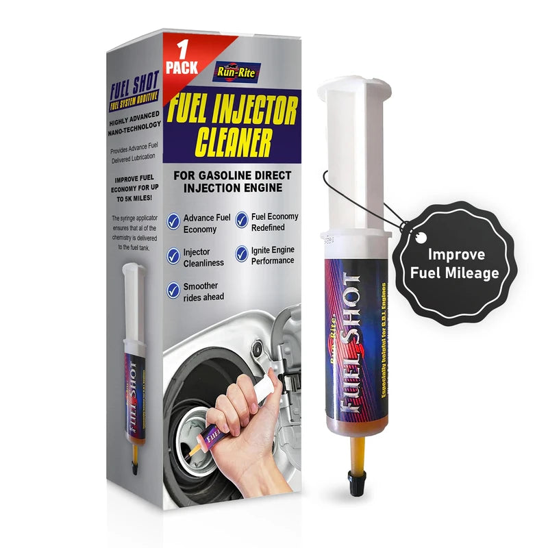 RUN-RITE Fuel Shot - Fuel System Cleaner for Gasoline Engines - Fuel Injector Cleaner with Syringe Applicator - Effectively Removes Engine Carbon Deposits - Enhance Fuel Economy and Mileage - 1 Pack