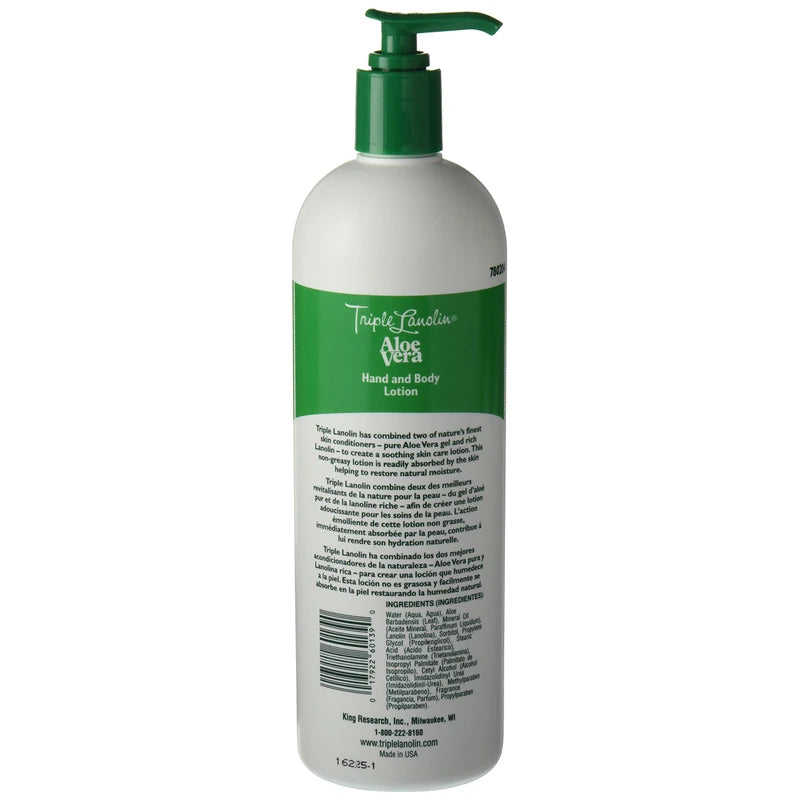 TRIPLE LANOLIN Aloe Vera Lotion, 20 Ounce (Pack of 12)