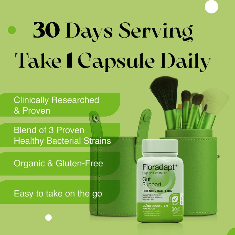 Floradapt Gut Support Probiotics for Bloating Relief, Improved Digestion & IBS Relief | Vegan & Certified Gut Health Supplement | Recommended by The WGO | (30 Day Supply)