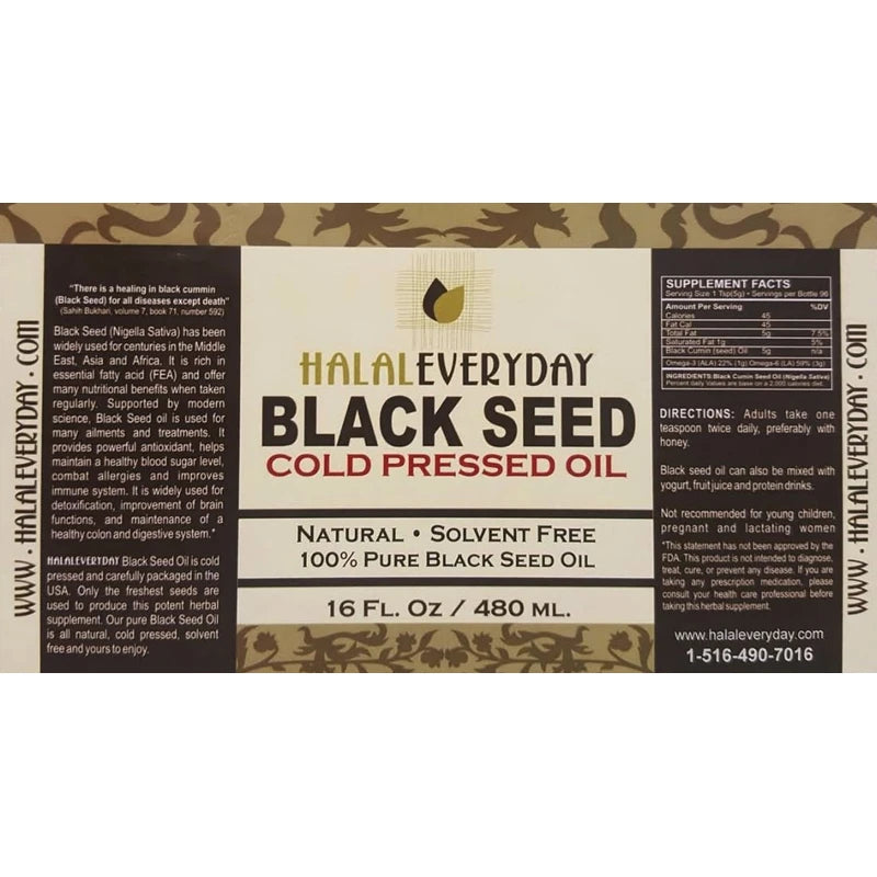 HalalEveryDay Pure Black Seed Oil - 32oz - 2-16oz Bottles of 100% Pure and Cold Pressed Black Seed - NON-GMO and Vegan - Nigella Sativa -100% Hexane Free - Halal Certified - Special Food Grade Plastic Bottle