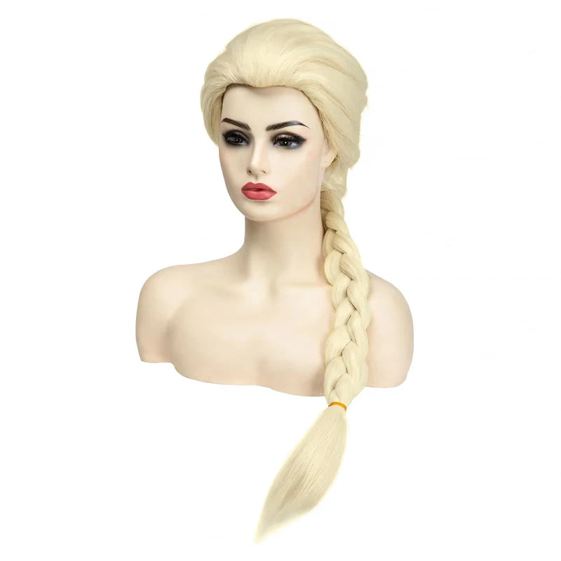 PORSMEER Elsa Princess Cosplay Wig for Women/Girls, Blonde Braids Braided Hair Charming Full Hair Long Replacement Synthetic Wigs for Halloween Costume Carnival