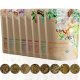 Gardenika Organic Loose Leaf Tea Sampler – 8 Pack, 1 LB – Herbal and Naturally Caffeine-Free Set - Ayurvedic Assortment Blend
