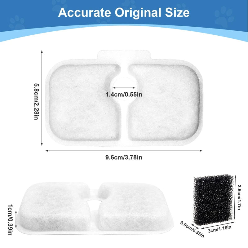 24 Pcs Replacement Filters for Dockstream Cat Water Fountain PLWF105/PLWF115/PLWF005, 12 Pack Pet Water Fountain Filters with 12 Pack Pre-Filter Sponges
