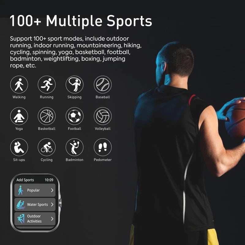 Smart Watch Storm V with BT Calling Silver, Smartwatch for Men and Women, Health Monitor: Sleep Apnea, Blood Pressure and Oxygen, Voice Assistant, Pedometer Steps, Remote Camera, 2 Watch Bands