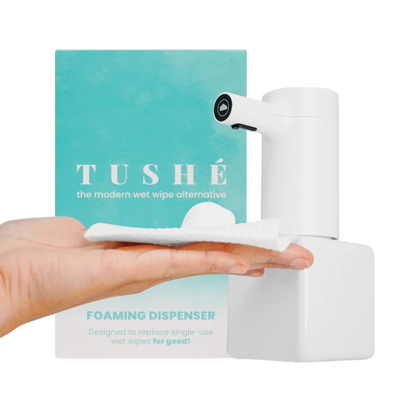 TUSHÉ Toilet Paper Foam Dispenser. Eco-Friendly Flushable Instant Wet Wipe Alternative. Touchless, Rechargeable, Waterproof. Plumbing & Septic Safe. 250ml (8.45 oz)