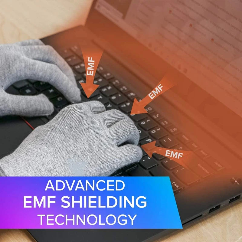 DefenderShield EMF Radiation Protection Computer Gloves - Use with Touch Screens, Keyboards, Tablets, Laptops and Cell Phones (One Large Pair)