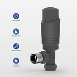 Vancoco Anthracite TRV Angled Thermostatic Radiator & Towel Rail Valve H62 Brass 1/2" x 15mm Radiator Valves Angled TRV & Lockshield for Radiator Central Heating(Anthracite)