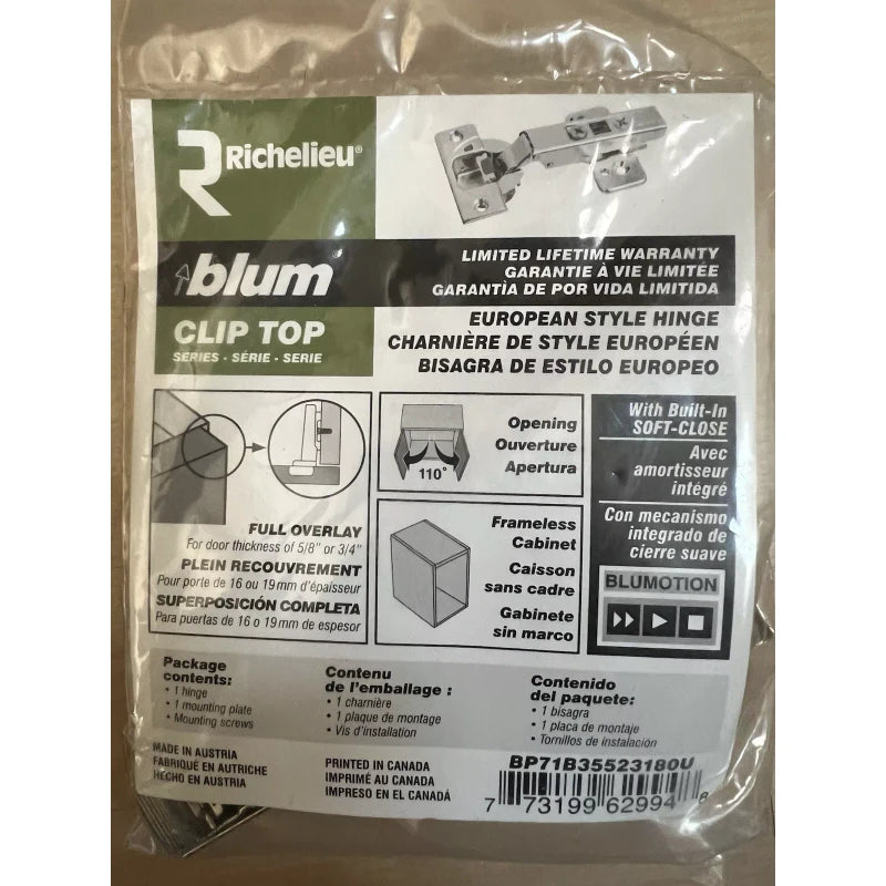 Richelieu 110-Degree Full Overlay Concealed Soft Self-closing Cabinet Hinge 2-pk